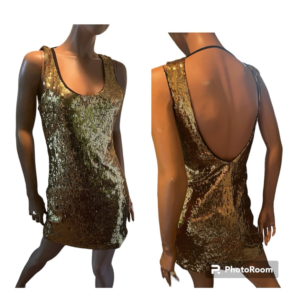Freshine Gold sequined Medium polyester sleeveless dress